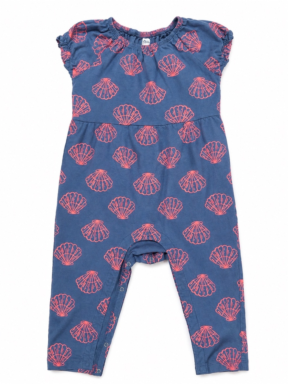 Tea Collection Seashell Romper Blue Pink 100% Cotton Coastal Beach 18-24 Months